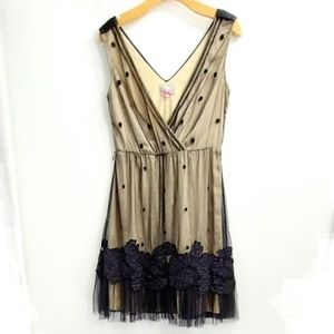 Yoana Baraschi Dress‎ Mini Black Lace Polka Dot Tulle Cooled Lava